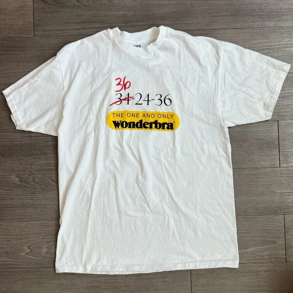 90s Wonderbra Double Sided White Graphic T-Shirt Hanes Beefy Vintage Size XL